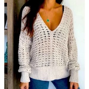 Free People Women's Best Of You Chunky Knit Oversize Sweater Natural Tan Size L